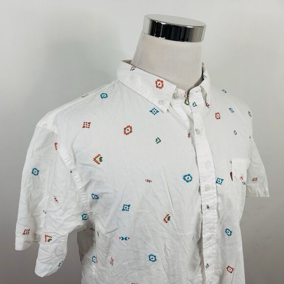 Levis XL Short Sleeve Shirt Southwest print Blue Orange White 100% Cotton Casual - Picture 1 of 4